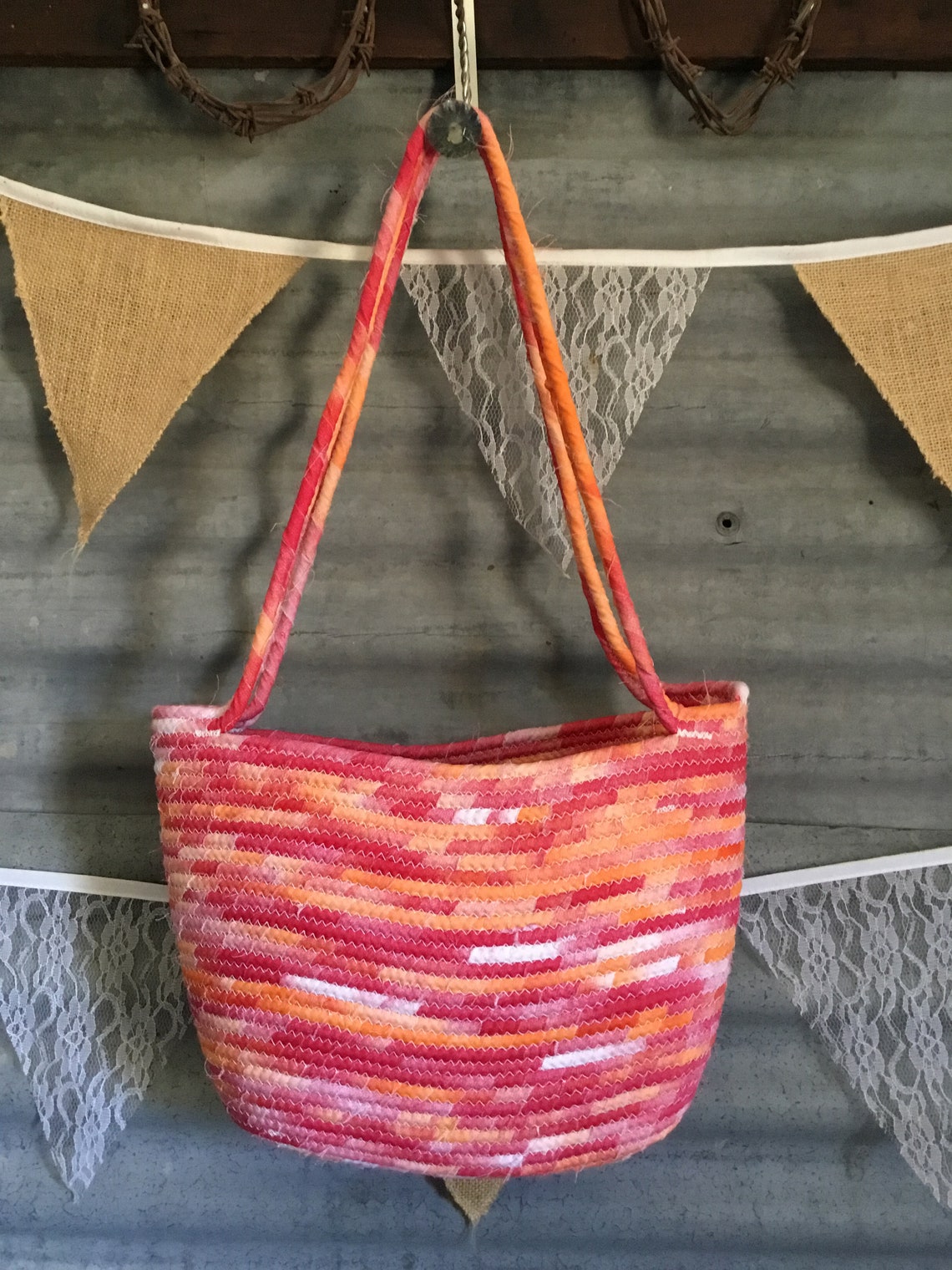 Fabric wrapped cotton rope tote bag Etsy
