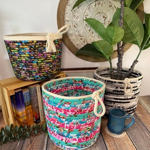 Fabric wrapped rope baskets large baskets hampers