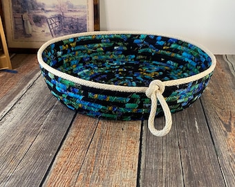 Fabric wrapped coiled rope bowl dish fruit bowl large storage bowl