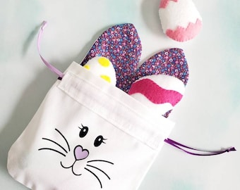 Hide the Easter Eggs! Easter Bunny bag with 6 felt play eggs - Personalization available
