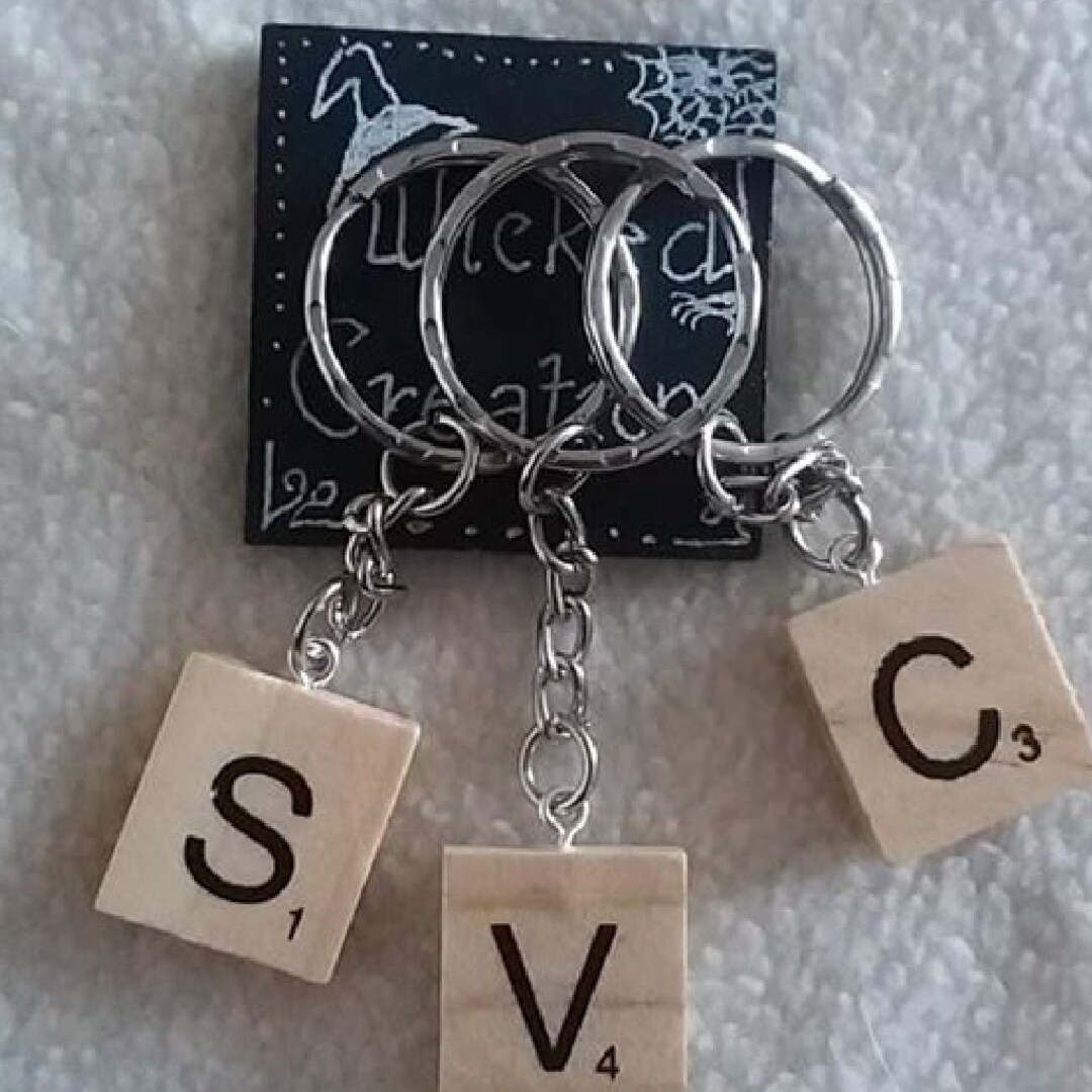 Wooden Letter Keyrings Square Wooden Keyring With Letters and Numbers
