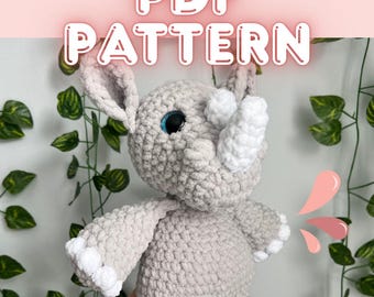 Padrão de crochê de rinoceronte, rinoceronte de crochê faça você mesmo, download digital apenas, padrão de crochê de pelúcia de rinoceronte, padrão de amigurumi de rinoceronte, padrão de crochê