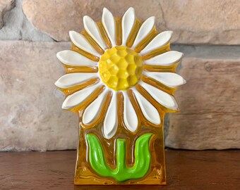 Vintage Retro Glass Like Resin Daisy or Sunflower Letter or Napkin Holder Mid-Century Modern