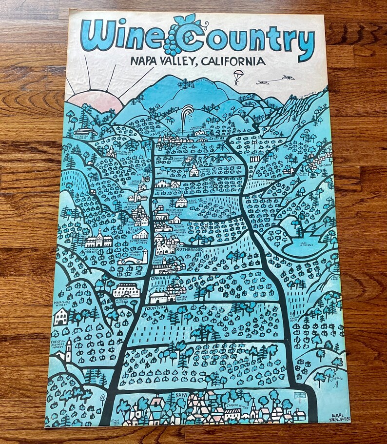Vintage UNFRAMED Wine Country Poster, Napa Valley California Vineyards