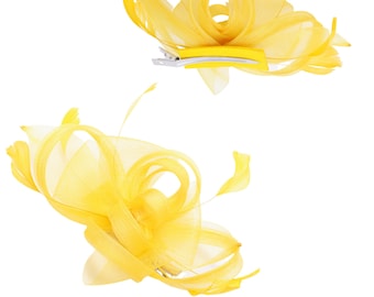 Fascinator Yellow Hair Clip Wedding Party Event Elegant