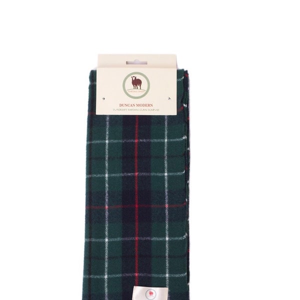 Tartan Scarf DUNCAN Clan Scarf Green Scarf Plain Patterned Tartan Scarf Winter Scarves