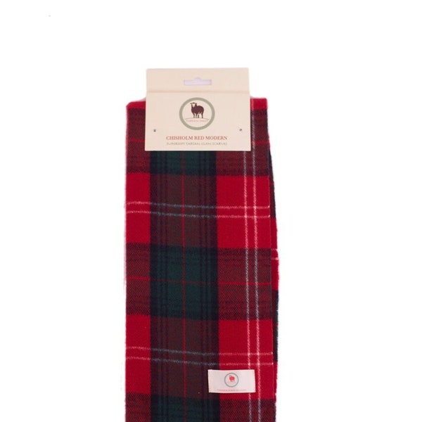 Tartan Scarf CHISHOLM RED Clan Scarf Red Scarf Plain Patterned Tartan Scarf Winter Scarves