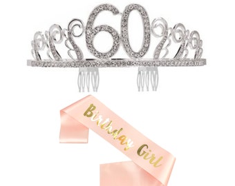 ruggito 60th Birthday Costume Set For Women,Include 60th White Satin Crown Tiara