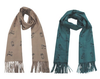 Soft Cat Tassel Scarf Beige & Green Tasseled Scarf