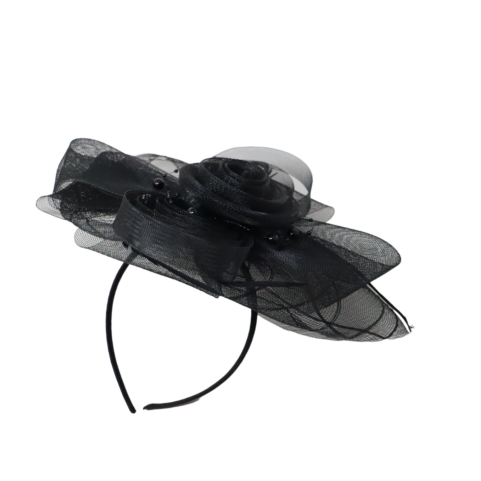 Black Sheer Swirl Fascinator with Statement Bow Beautiful In Bows Black Bow Detail Fascinator | Pink Boutique main image 2