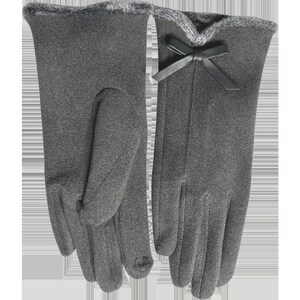 Gants noeud papillon femme avec bordure en fourrure Cadeau pour elle Gants noeud papillon femme Grey