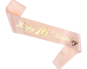 16th Birthday Sash Pink Birthday Sash Sweet 16 Birthday Gold & Pink Sash 16th Wearable Sash