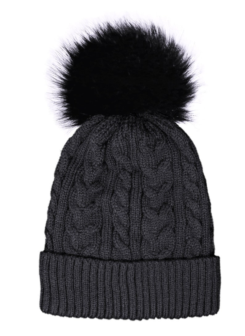 Gorro de punto con pompón para adulto con forro de piel sintética, gorro de invierno imagen 6