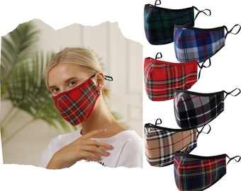 Plaid Face Mask Tartan- Adjustable Nose Wire- Removable & Washable Filter-Double layered