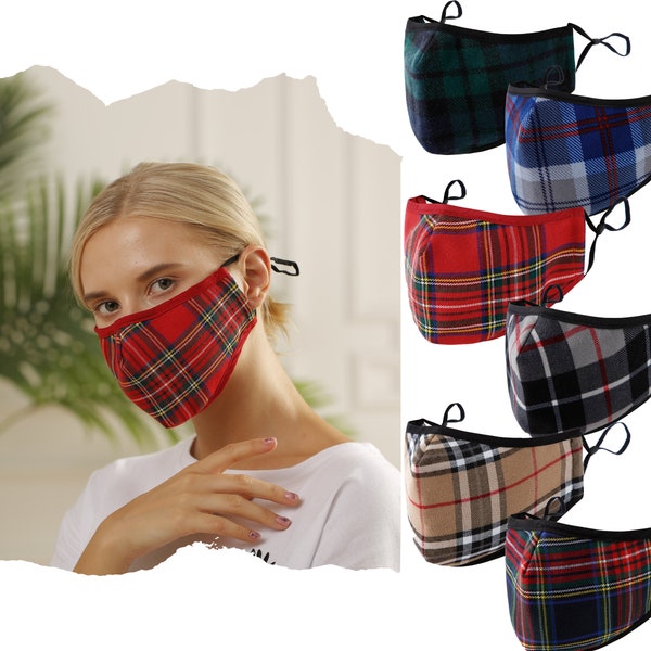 Plaid Face Mask Tartan- Adjustable Nose Wire- Removable & Washable Filter-Double layered