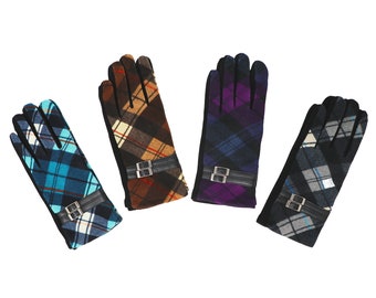 Women Plaid Tartan Gloves / Belt Warm Gloves/ Gift for her