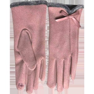 Gants noeud papillon femme avec bordure en fourrure Cadeau pour elle Gants noeud papillon femme Pink