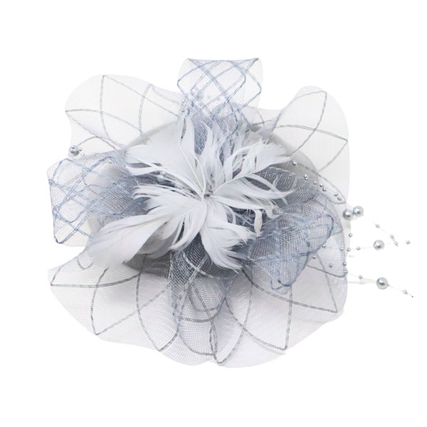 Grey Fascinator Cup Feather Beaded For Weddings, Parties, Proms