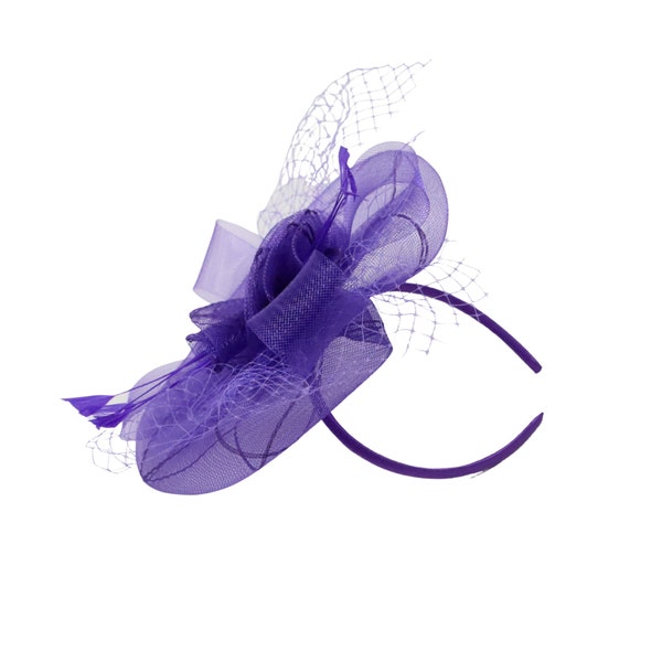 Purple Fascinator Disk Netted Flower With Headband & Hair Clip