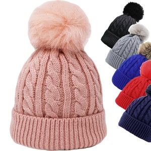 Kids Bobble Pom Knitted Pompom Hats Winter