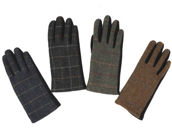 Mens Tweed Gloves Touch Screen Plaid Gloves