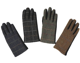 Mens Tweed Gloves Touch Screen Plaid Gloves