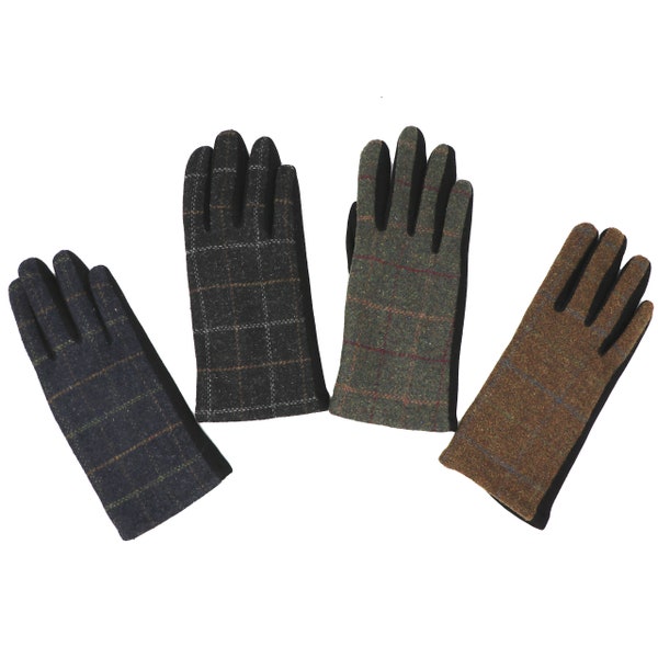 Gants en tweed pour hommes, gants à carreaux pour écran tactile