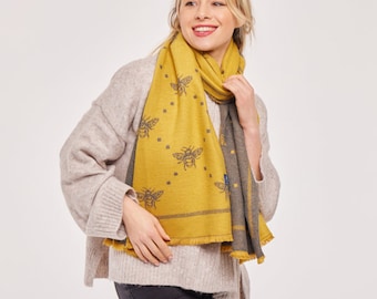 Bee Scarf Soft Reversible Scarf with short fringe