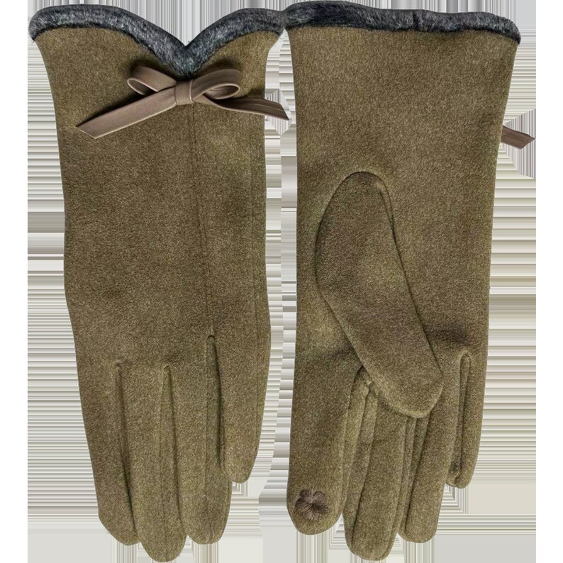 Gants noeud papillon femme avec bordure en fourrure Cadeau pour elle Gants noeud papillon femme Beige