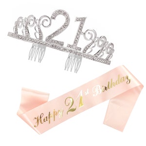 21st Sash & Tiara Bundle Birthday 21 Gold Foil Sash With Tiara gift for her