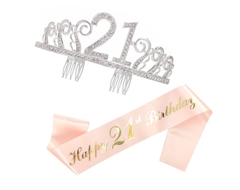 21st Sash & Tiara Bundle Birthday 21 Gold Foil Sash With Tiara gift for her