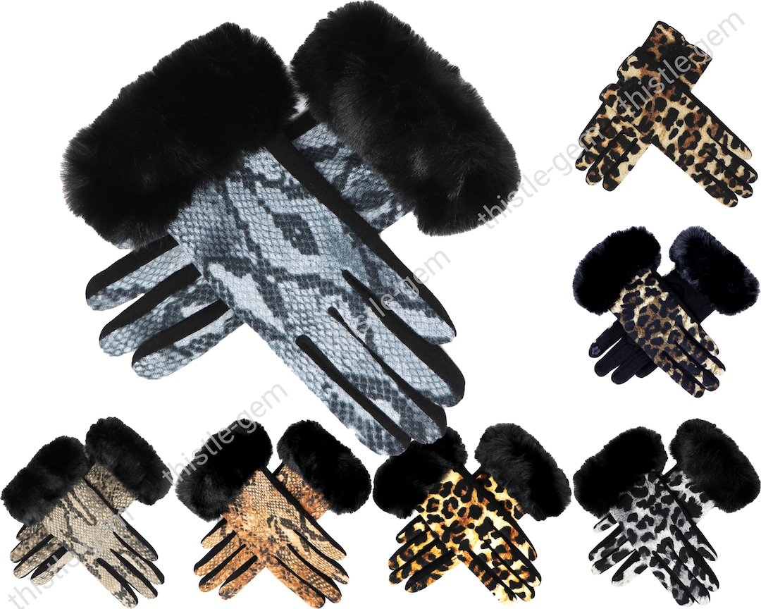 Faux Fur Leopard Print and Snake Print Gloves Etsy UK