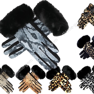Faux Fur - Leopard print and Snake print Gloves