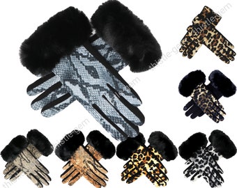 Faux Fur - Leopard print and Snake print Gloves