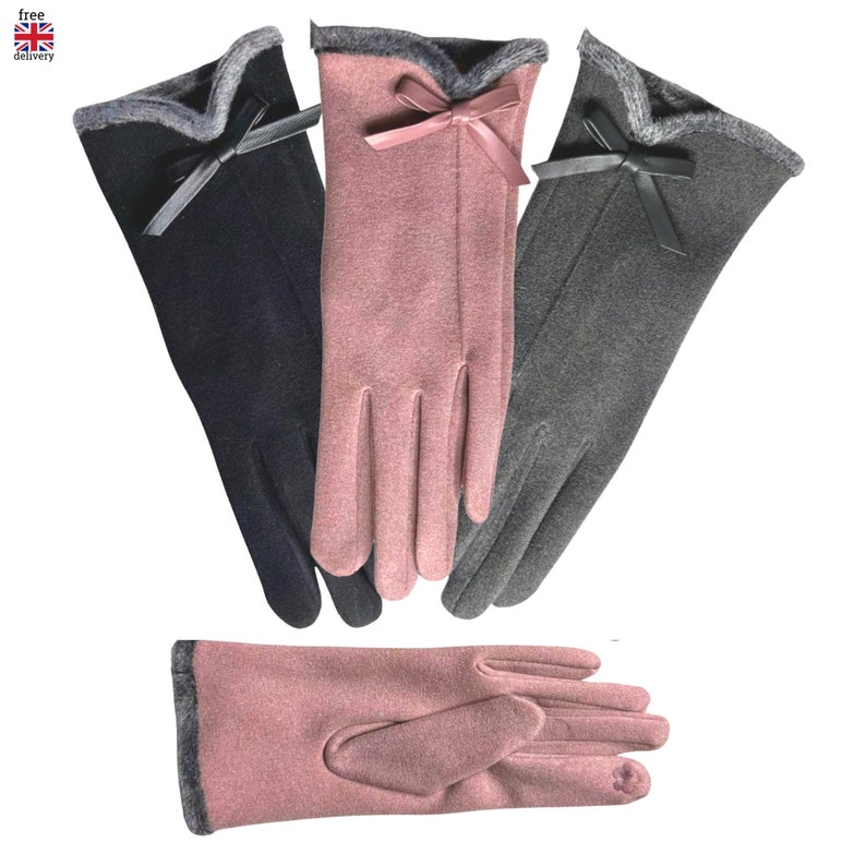 Gants noeud papillon femme avec bordure en fourrure Cadeau pour elle Gants noeud papillon femme image 1