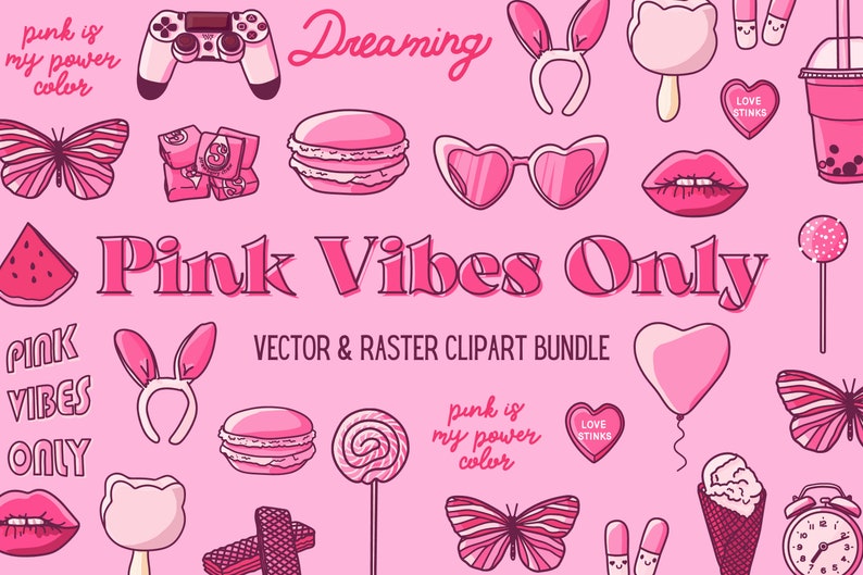 Glam Girl Clipart Pink Aesthetic Girly SVG With Ice Cream - Etsy
