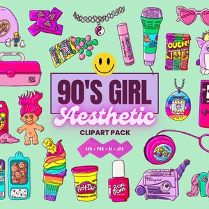 90s Girl Aesthetic Clipart Pack, VSCO Nostalgia, PNG/SVG/Vector, Bachelorette Party Decorations, Heart Shaped Glasses