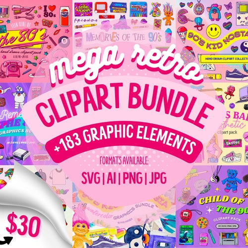 Retro Bundle SVG/PNG 90s Clipart Bundle - Etsy