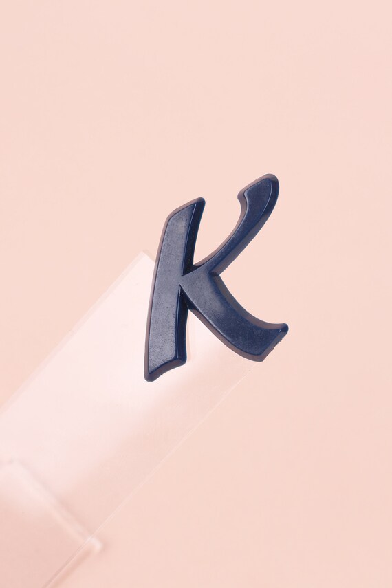 Vtg 70s 80s Dark Blue Name Letter Initial /'K/' Brooch