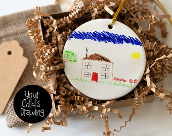 Your Child&#39;s Artwork Ornament, Round Ceramic, Kid&#39;s Drawing, Holiday Christmas Tree Decoration, Unique Keepsake Gift Idea, Gift from Photo