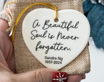 Memorial Ornament Gift, Beautiful Soul, Heart Keepsake for Grieving, Loss of Loved One Gift, Sympathy Bereavement, Personalized Name Date
