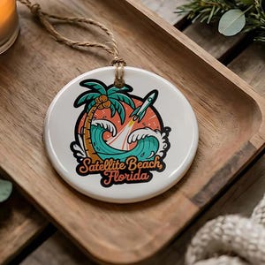 Satellite Beach Ornament: Retro Rocket, Palm Tree, Florida Keepsake