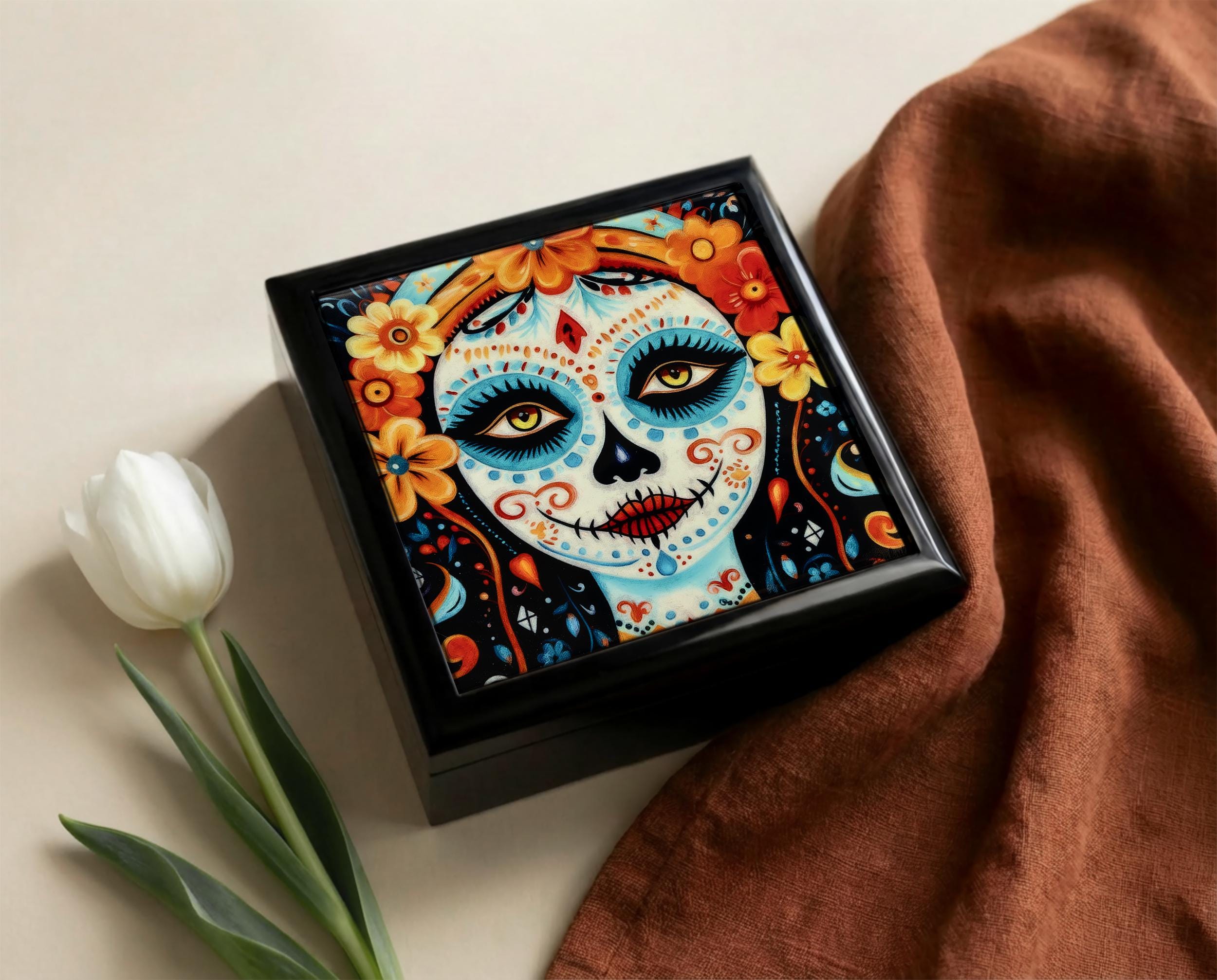 Day of the Dead Keepsake Box, Floral Sugar Skull Art, Día De Los ...