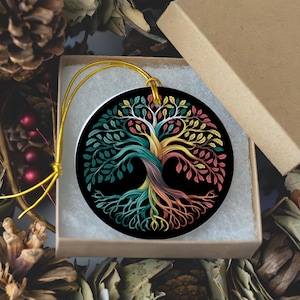 Tree of Life Ornament, Colorful Round Ceramic Keepsake Gift for Growth, Connection, Healing, or Milestone Moments or Family Reunion Keepsake