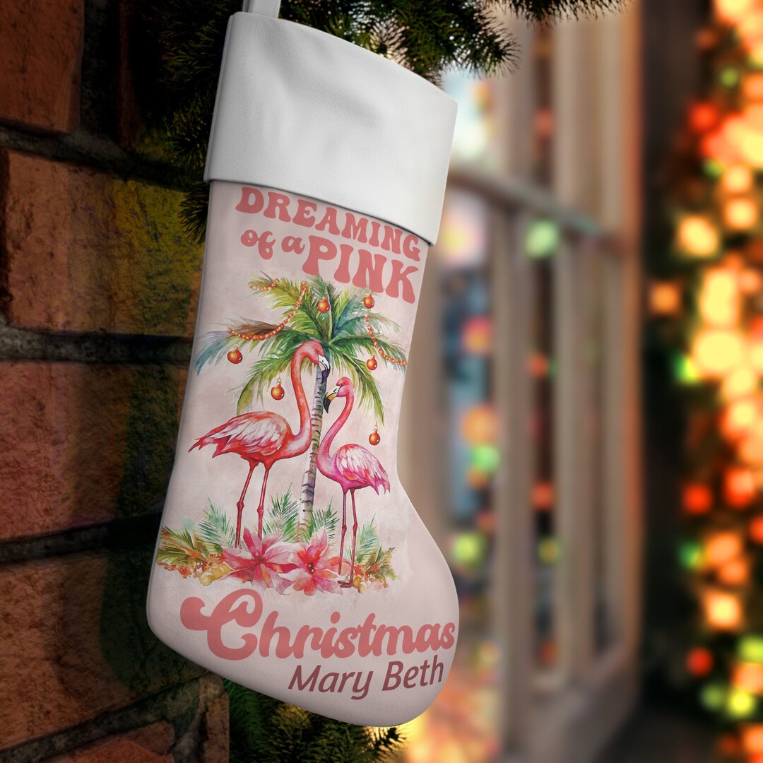 Pink Christmas Holiday Stocking Flamingos Whimsical Beachy Etsy