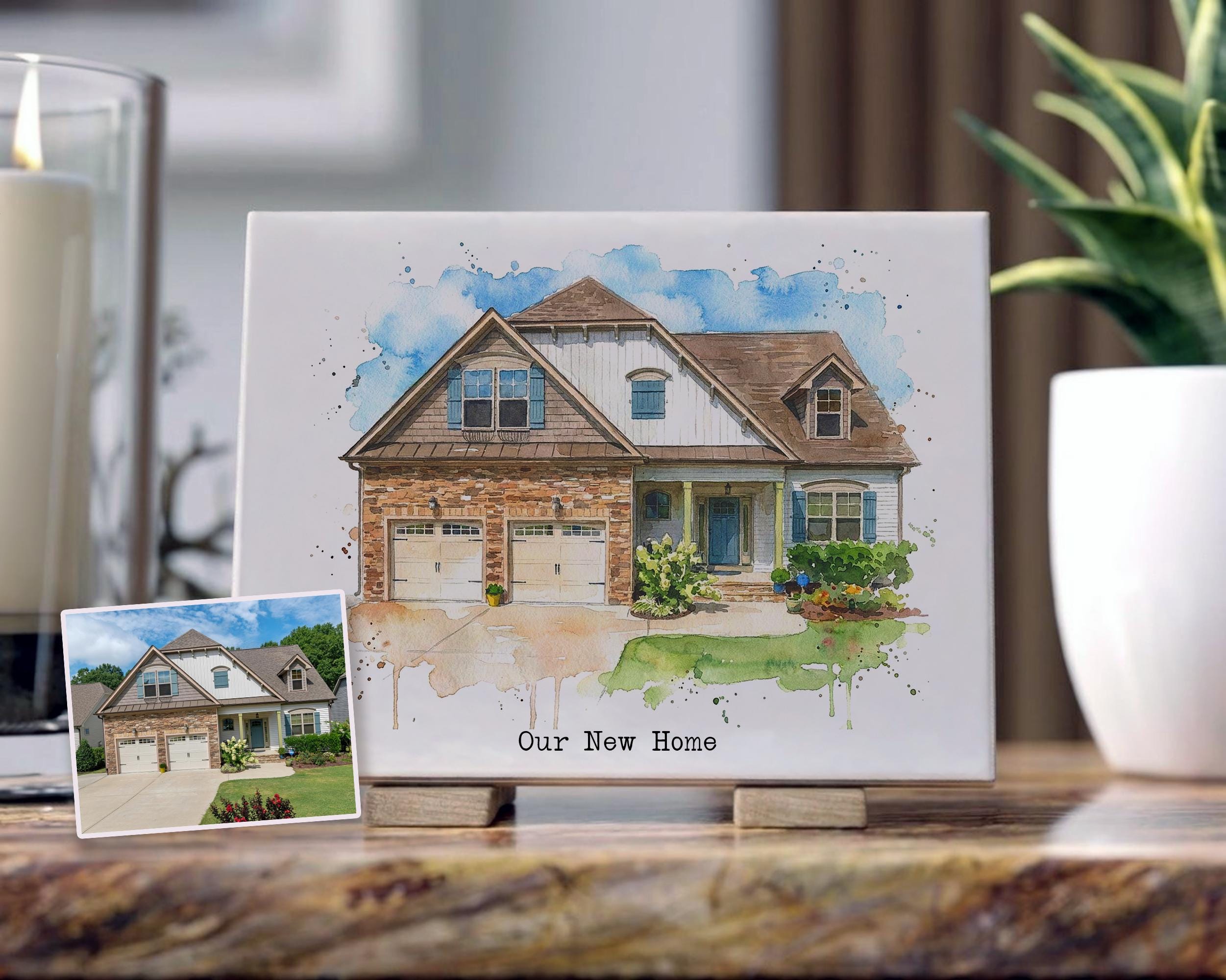 Custom Watercolor Home Portrait Ceramic Tile, Personalized Housewarming ...