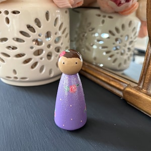 Purple Flower Peg Doll/Open Ended Play/Montessori Inspired/Wooden Toys/Wooden Dolls