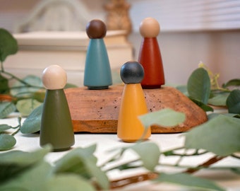 Multicultural Waldorf Peg Dolls, Earth Tone Colors,Pretend Play,Preschool Materials,Small World Play