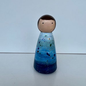 Rainbow Glitter Blue Ombre Peg Doll/Open Ended Play/Montessori Inspired/Wooden Toys/Wooden Dolls