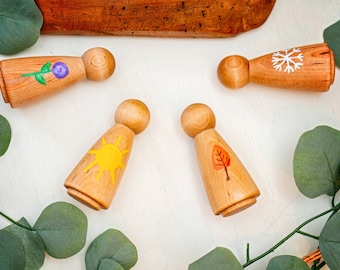 Four Seasons Peg Doll Set: Hand-Painted Waldorf Montessori Toy